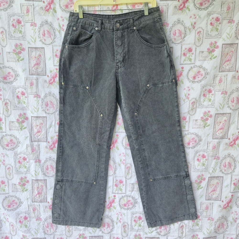 Sumwon Double Knee Carpenter Jeans Women's M Grey Wash Baggy Utility Workwear